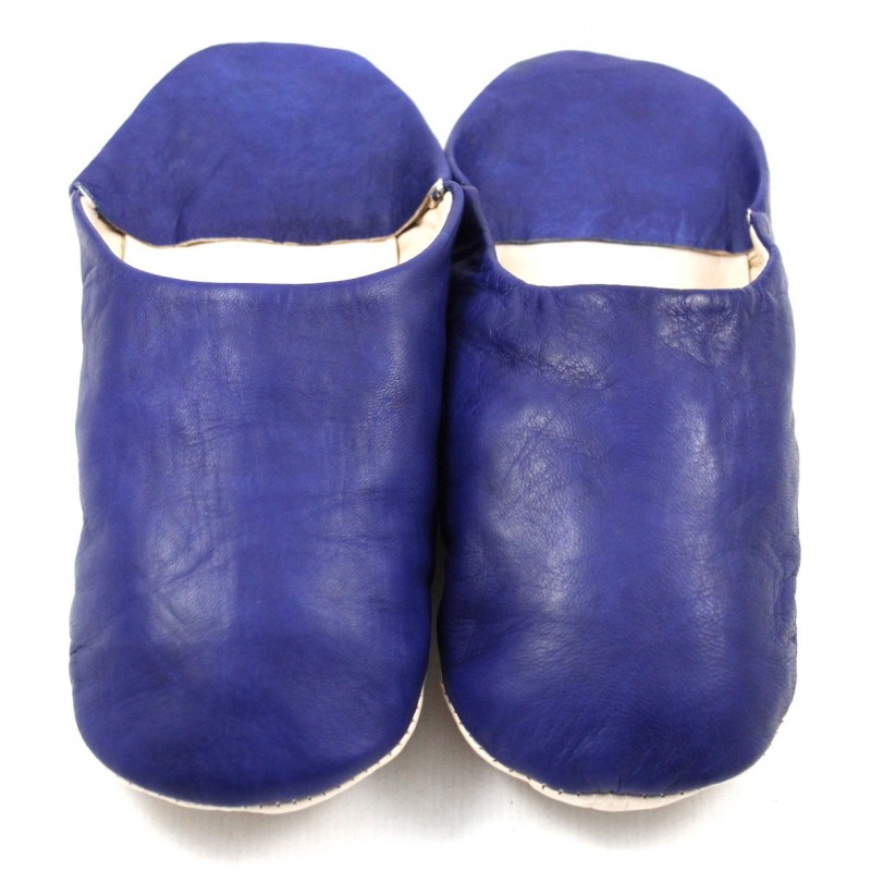 Moroccan slippers in soft navy leather