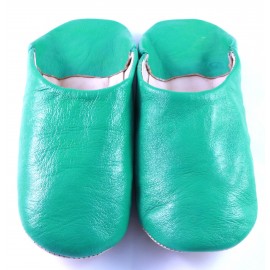 Moroccan slippers in soft green leather