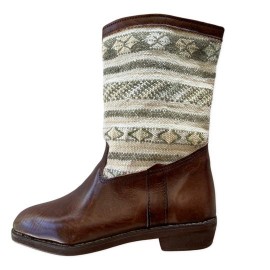 Berber leather boots with blue kilim